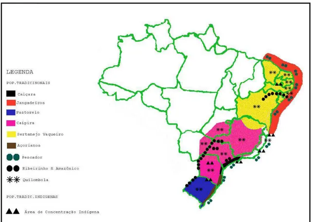 Figura 1: Mapa das populações tradicionais da costa brasileira. 