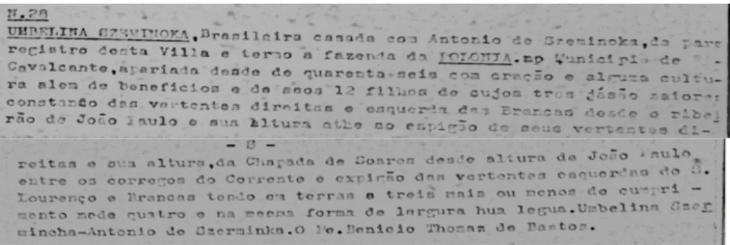 Figura 1: Documento cartorial datado de 1848 8 , “achado” no Cartório de Registro de Notas e Ofícios do  município de São João D’ Aliança – GO.