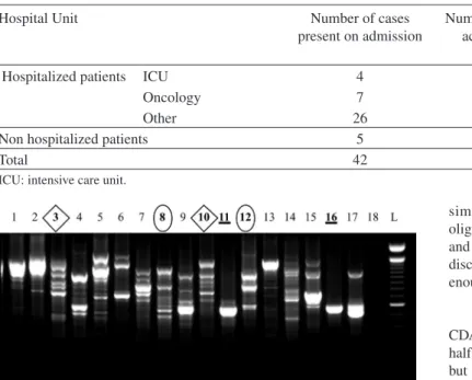 Fig. 2 - Molecular profiles obtained by arbitrary primed polymerase chain reaction of 16  isolates of C