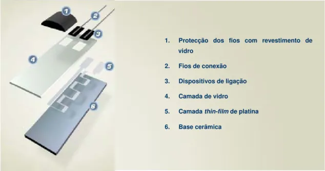 Figura 8. Sensores de resistência de platina fabricados por deposição de filme.  