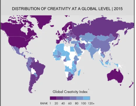 Figura 3 Fonte: The Global Creative Index 2015, Martin Prosperity Institute DISTRIBUTION OF CREATIVITY AT A GLOBAL LEVEL | 2015 