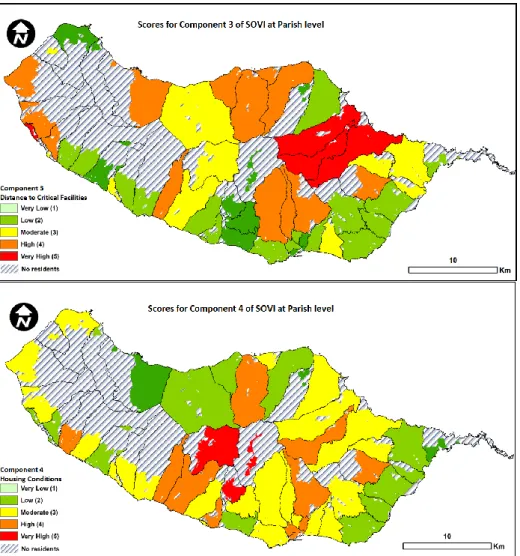 Figure 7: Example of 2 distinct Components patterns regarding the SOVI at Parish level 