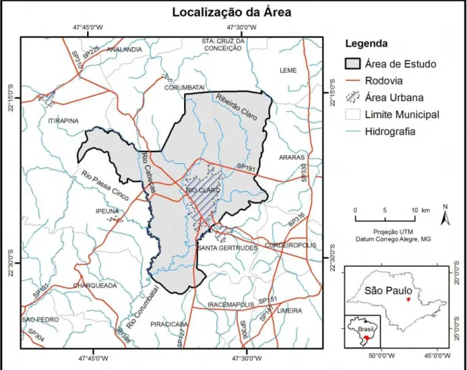 Figura 1: Mapa de localização da área de estudo, município de Rio Claro. 