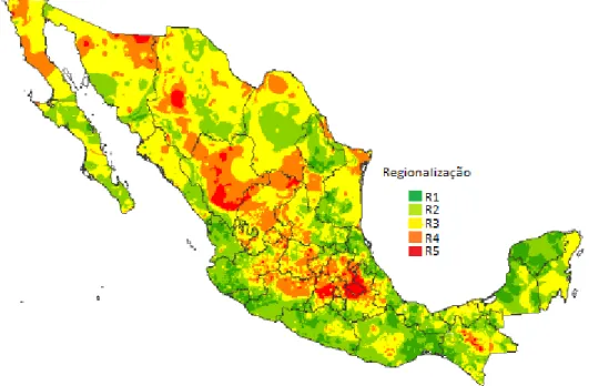 Figura 3.1 - Regionalização da república mexicana segundo a temperatura, precipitação e qualidade do solo [4] 