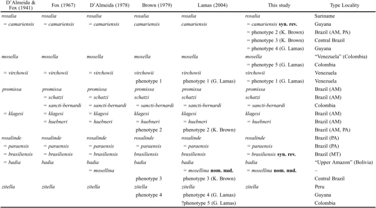 Table I. Subspecific taxonomy of Sais rosalia (Cramer, 1779) according to some authors and their type localities