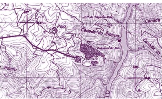 fig. 2 Distância entre o Núcleo da Canada do  Inferno e as Pedreiras do Poio. Coordenadas  UTM, ponto central: 9º W.