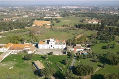 Fig. 4 – Quinta da Manizola (conc. de Évora): fotografia aérea de uma quinta, com uma estrutura diferente de um monte, mas característica da casas senhoriais alentejanas que se localizavam nos arredores das principais cidades (Foto: J