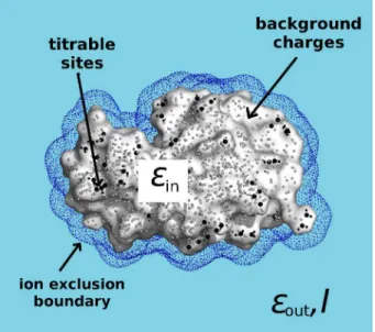 Figure 2.1: Continuum electrostatic model of a protein in solution.