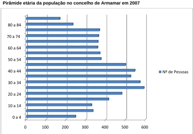 Figura 3 - Pirâmide etária da população no concelho de Armamar em 2007  Fonte: INE, INFOLINE 