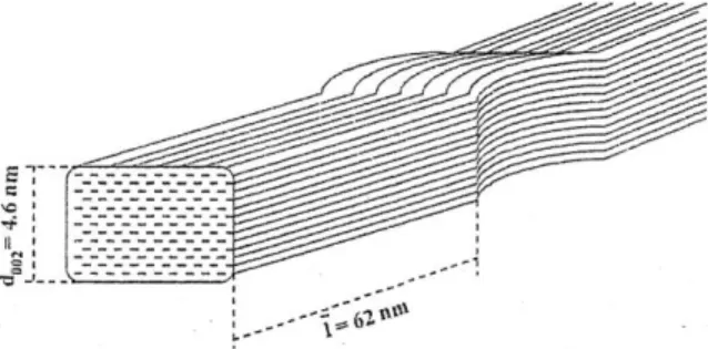 Figura 1.2 – Estrutura de uma fibrila elementar de celulose, destacando-se as zonas cristalinas  e zonas amorfas, bem como as dimensões de um cristalito [3]