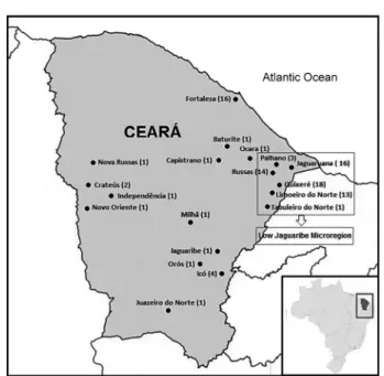 Fig. 2 - Place of origin of the elderly patients with Chagas disease in the state of Ceará (n = 97).