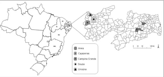 Figure 1. Geographical location of the municipalities included in the study of Ehrlichia canis and Rickettsia spp