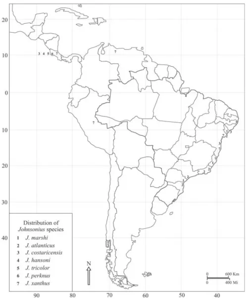Fig. 13. Map indicating the distribution of Johnsonius species.