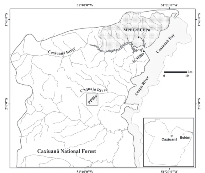 Fig. 1. Maps showing localization of the studied area (PPBio plot) within the Caxiuanã National Forest (FLONA Caxiaunã), in Pará state, Brazil