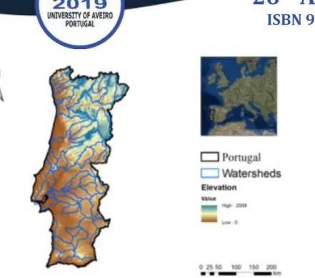 Figure 1. Study area – National map, showing elevation (m) and the Portuguese hydrological basins 