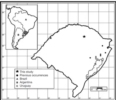 Figure 1. Localities in Rio Grande do Sul, Brazil, where the fauna of Tephritidae (Dip- (Dip-tera) from capitula of Asteraceae was sampled.