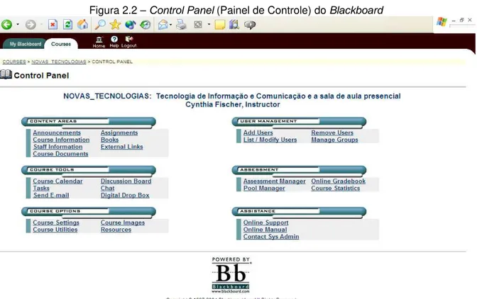 Figura 2.2 – Control Panel (Painel de Controle) do Blackboard 