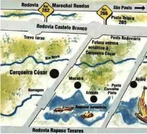 Figura 01. Mapa de localização da região de Cerqueira César / SP, onde foram  realizadas as coletas (2002/2003)