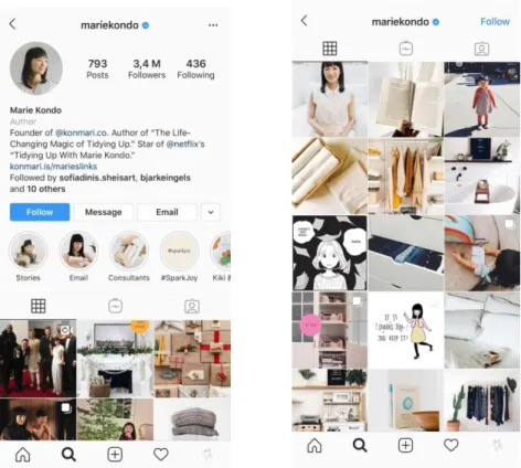 Figura 2 e 3: Página de Instagram da Marie Kondo acessada em dezembro de 2019.