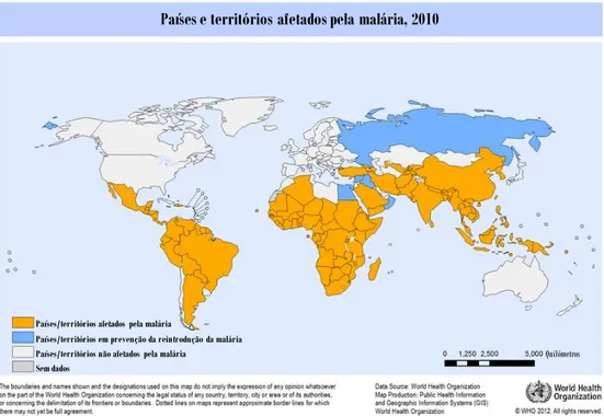 Figura I.2: Países e territórios afetados pela malária, 2010 (WHO, 2012). 