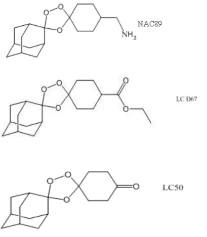 Figura  I-4-  Estrutura  química  dos  trioxolanos  NAC89,  LCD67  e  LC50. 