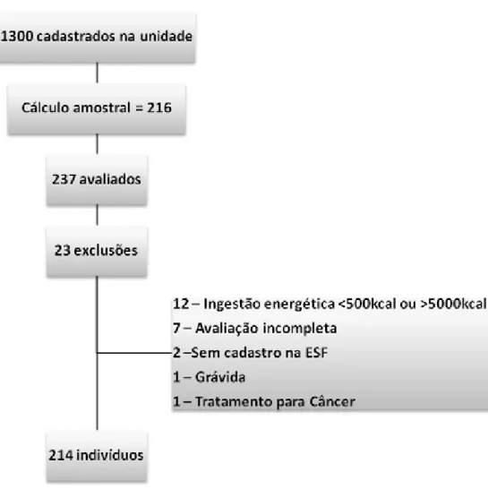 Figura 1. Fluxograma do cálculo amostral, avaliações e exclusões dos participantes do estudo