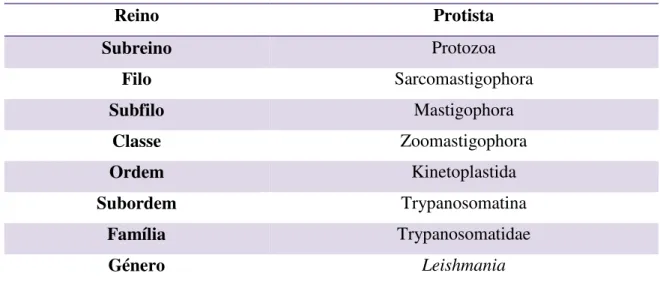 Tabela 2 - Classificação taxonómica do parasita do género Leishmania segundo Kreutzer (1987) 