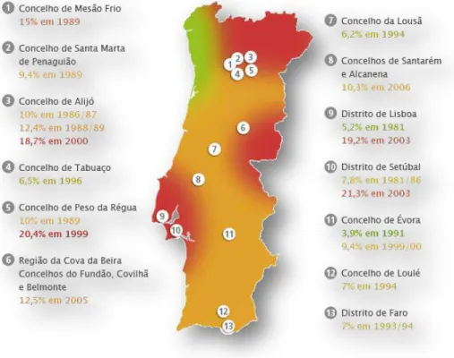 Figura 6 - Mapa da prevalência de LCan em Portugal (adaptado de www.onleish.org) 