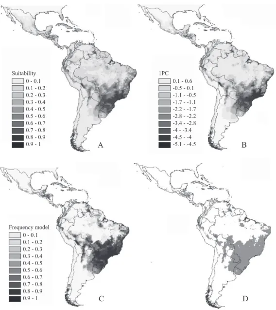 Fig. 3. Ensemble forecasting of 10 geographic ranges derived from distinct niche models for Utheteisa ornatrix