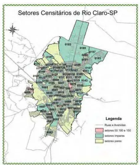 Figura 6- Mapa de Rio Claro com ilustração dos setores selecionados.  6.2.5. Critérios de exclusão 