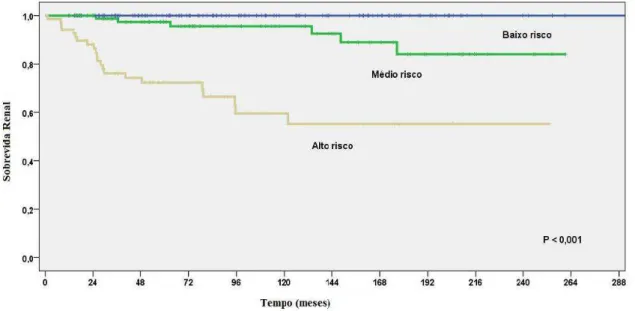 Figura 2. Sobrevida renal de acordo com o escore de risco (Kaplan-Meier)  