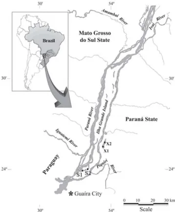 Fig. 1. Locations of the sampling sites in Ilha Grande National Park, upper Paraná River