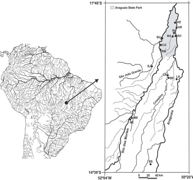 Fig. 1. Partial map of South America showing the location of the study area in the Bananal floodplain