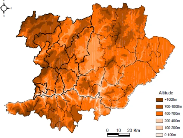 Figura 2 – Mapa hispométrico da região de Trás-os-Montes e Alto Douro.  