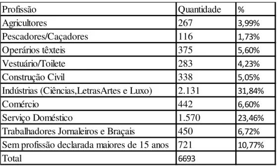 Tabela 8  –  Profissões dos moradores da Gávea no ano de 1906. 