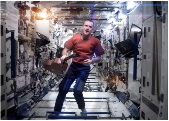 Figura 10: O astronauta Chris Hadfield e objetos ao seu redor flutuando em micro gravidade