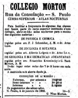 Figura 2 - Estanislau Kruszynski no Collegio Morton  Fonte: Jornal A Província de São Paulo, 1882, p.4 