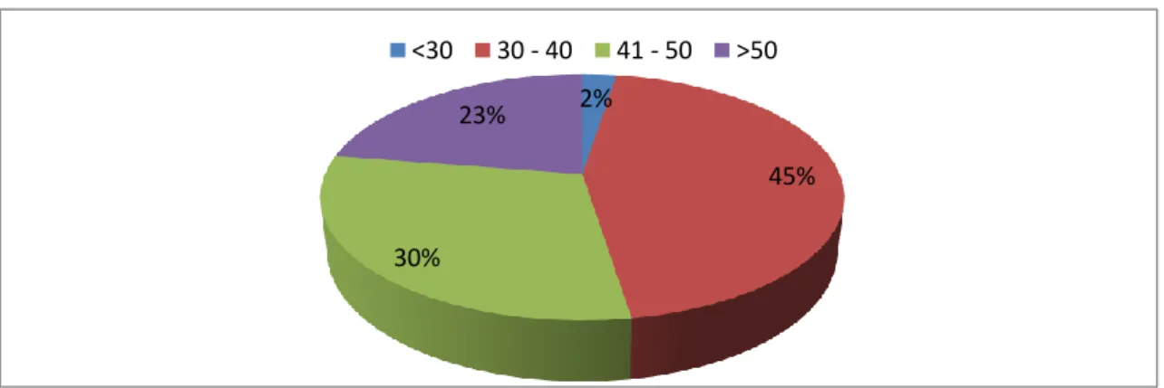 Gráfico 1 – Idade dos docentes