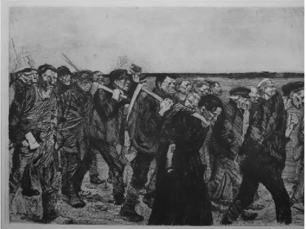 Fig. 09. Käthe Kollwitz. A Marcha dos tecelões. Gravura em água forte,  21,6 x 29,5 cm, 1897
