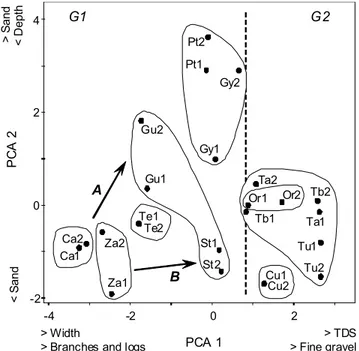 Fig. 3.  PCA analysis for the habitat variables in selected rivers.