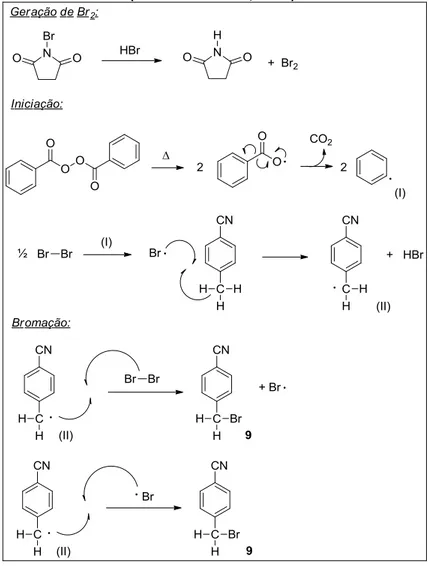 Figura 27  –  Mecanismo para reação de Wohl-Ziegler para bromação da posição benzílica  (KÜRTI e CZAKÓ, 2005)