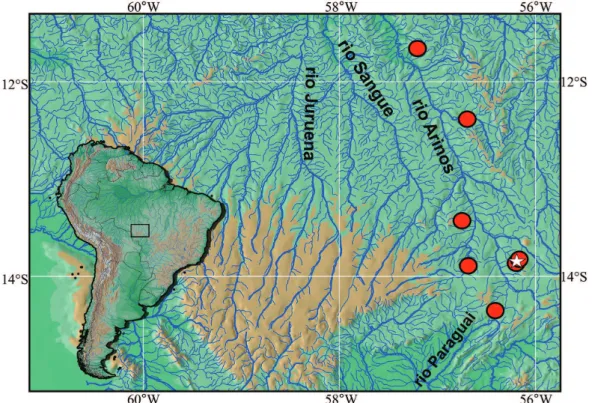 Fig. 2. Distribution map of Moenkhausia mutum in the upper rio Tapajós basin, Amazon basin