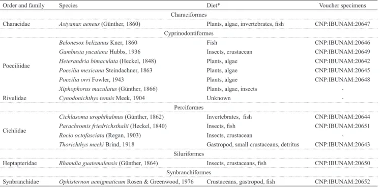 Table 1.  List of species and principal food items. *Based on: Soto-Galera (2006); Miller (2009); Schmitter-Soto et al