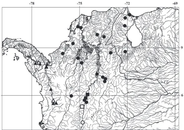 Fig. 2. Map of northwestern South America (Colombia, Panama and Venezuela) showing the distributions of species of  Dasyloricaria