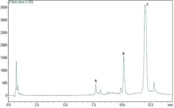 Figura  4.  Perfil  cromatográfico  do  veneno  bruto  obtido por  cromatografia  liquida  de fase  reversa