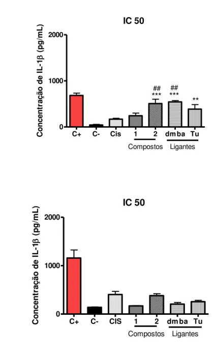 Fig 6.  Produção de interleucina-1β nos sobrenadantes das culturas de células aderentes