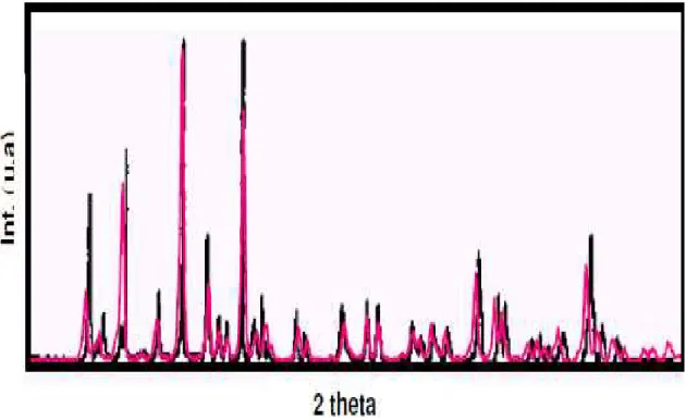Figura  3.15  -  Evidência  da  coincidência  entre  o  difratograma  de  DR↓  de  βTCP  da  literatura (CHUSSEI; GOODMAN, 1999) em preto e um dos difratograma da amostra  do trabalho de OLIVEIRA, 2004