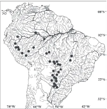 Fig. 9. Partial map of South America showing the geographical distribution of Rineloricaria lanceolata