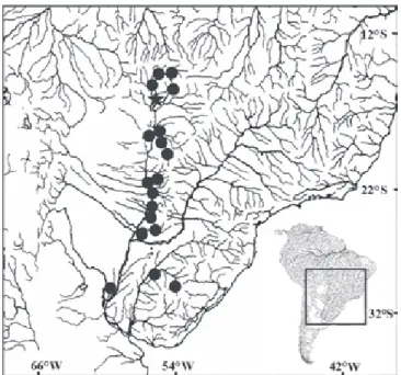 Fig. 13. Partial map of South America showing the geographical distribution of Rineloricaria parva