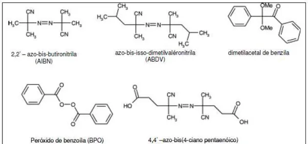 Figura 3: Estruturas químicas de iniciadores radicalares usados em sínteses de MIPs  (adaptado de TARLEY et al., 2005)